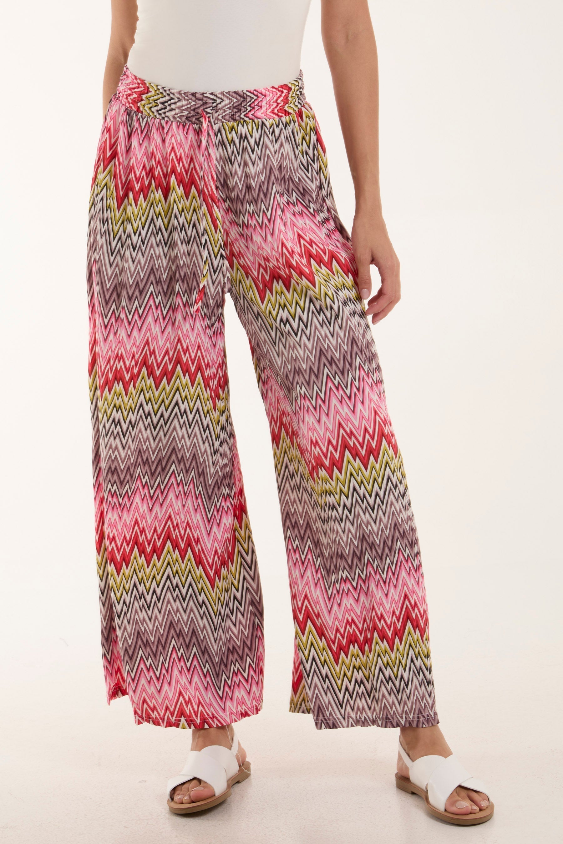 Zigzag Crushed Wide Leg Trousers For Women  - Dropwear