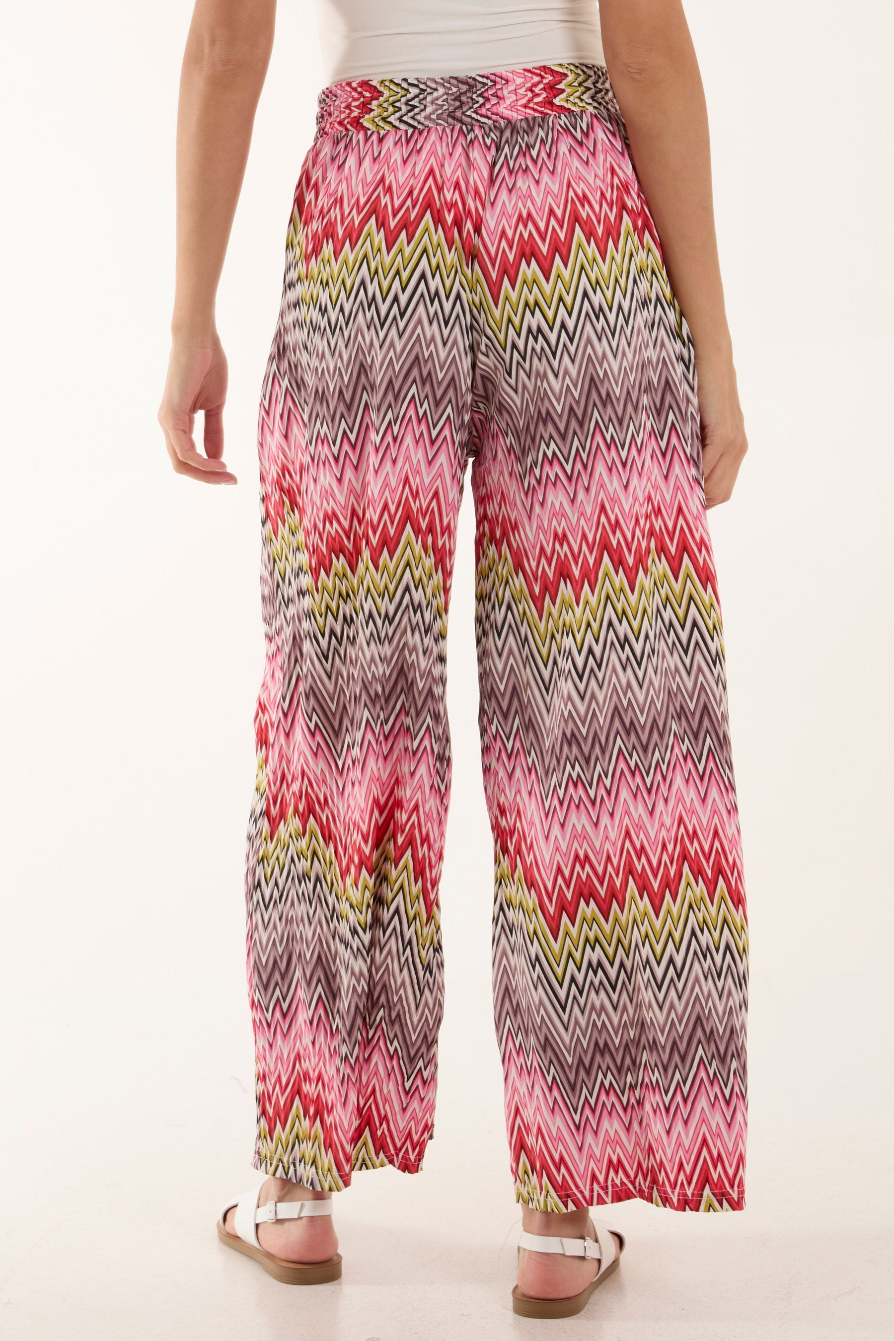 Zigzag Crushed Wide Leg Trousers For Women  - Dropwear