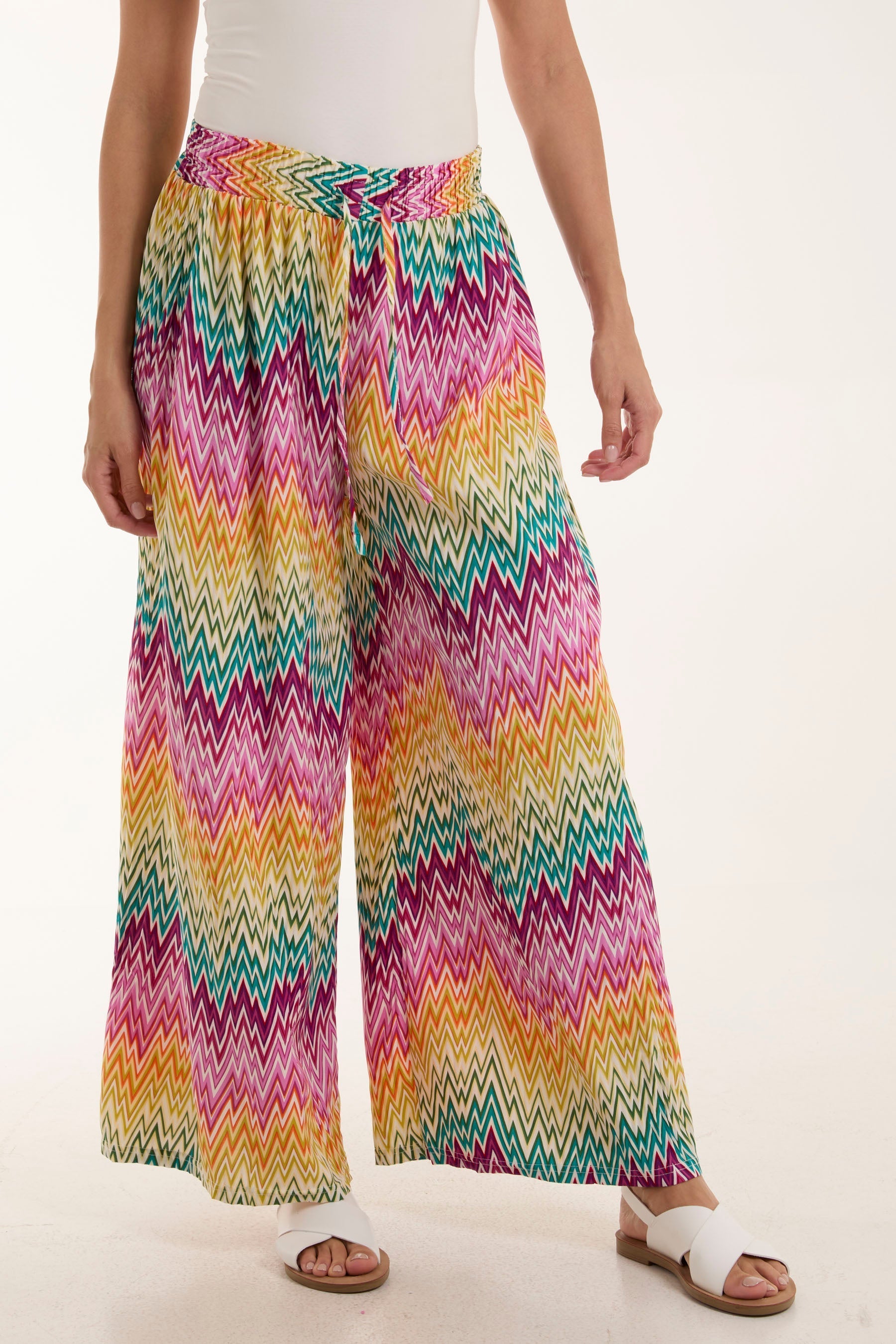Zigzag Crushed Wide Leg Trousers For Women  - Dropwear