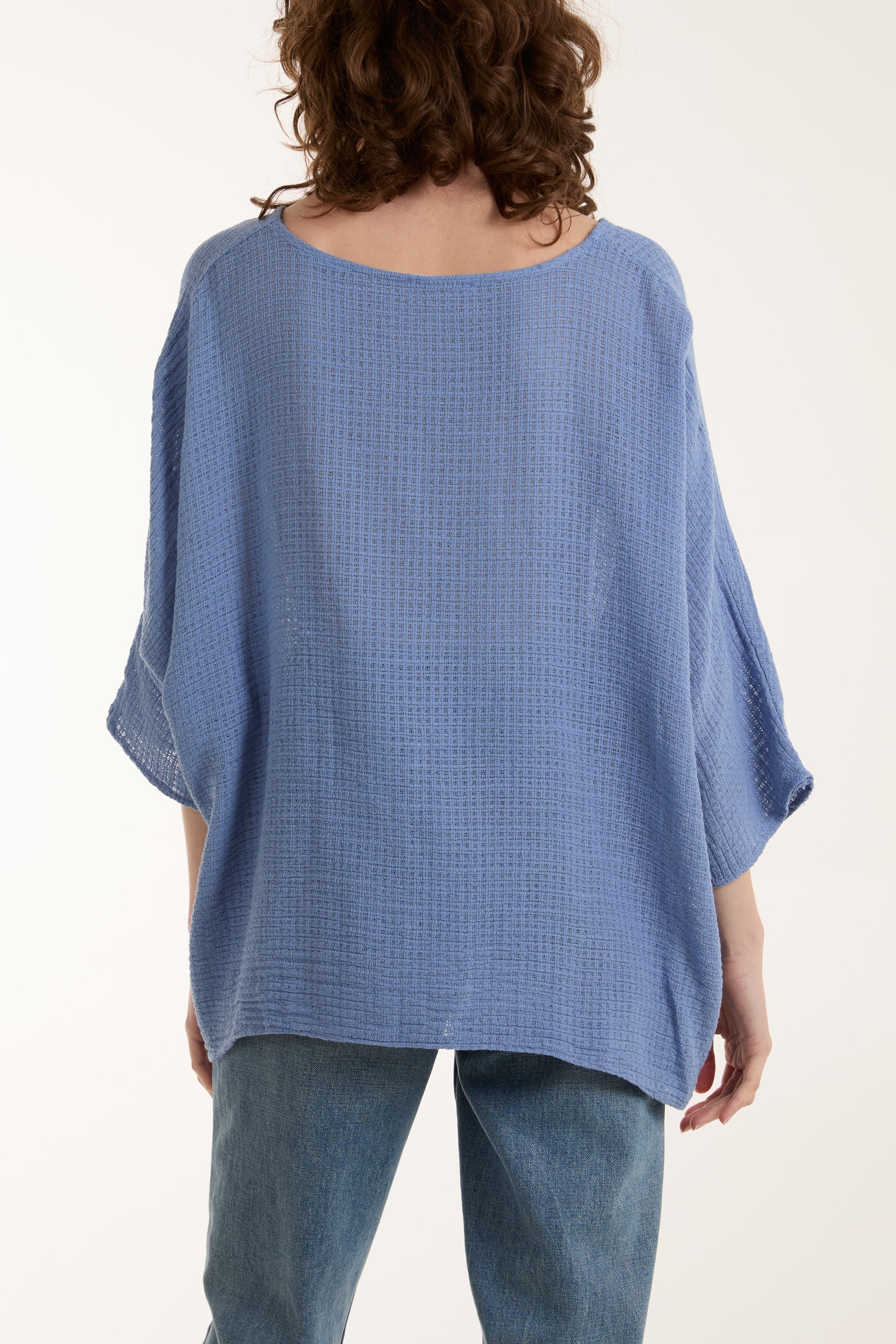 Navy Texture Fabric Fine Cotton Blouse For Women ONE SIZE - Dropwear