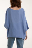 Navy Texture Fabric Fine Cotton Blouse For Women ONE SIZE - Dropwear