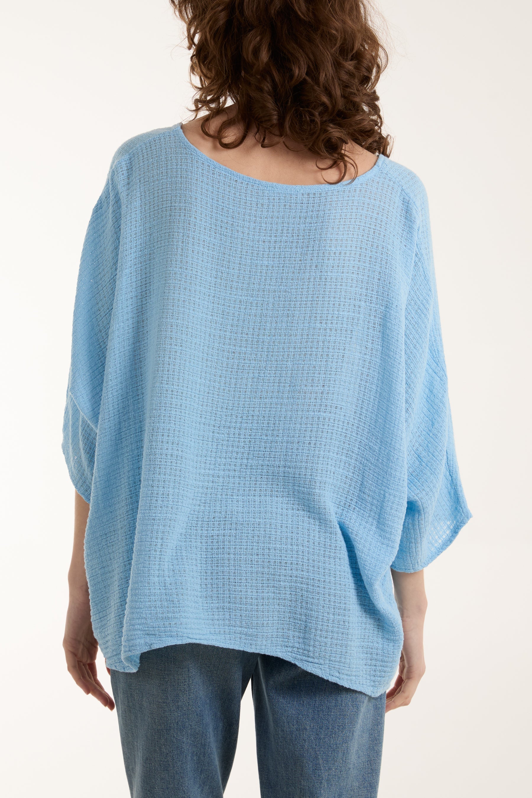 Light Blue Texture Fabric Fine Cotton Blouse For Women ONE SIZE - Dropwear