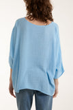 Light Blue Texture Fabric Fine Cotton Blouse For Women ONE SIZE - Dropwear