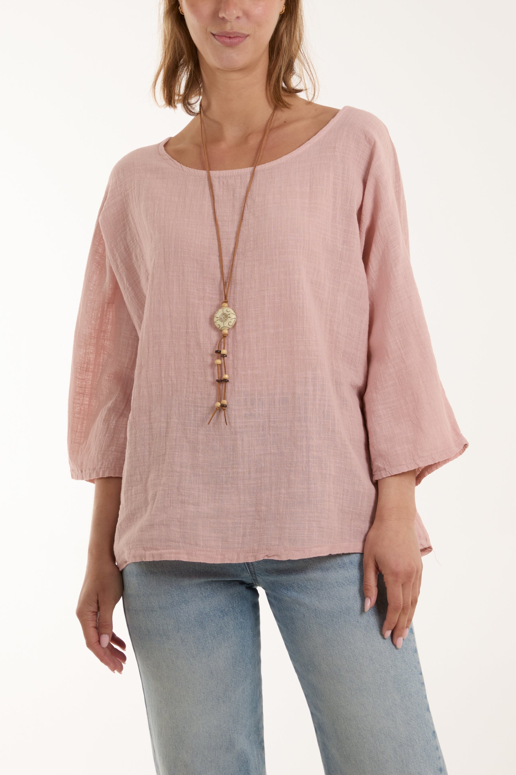 Necklace 3/4 Sleeve Blouse For Women  - Dropwear