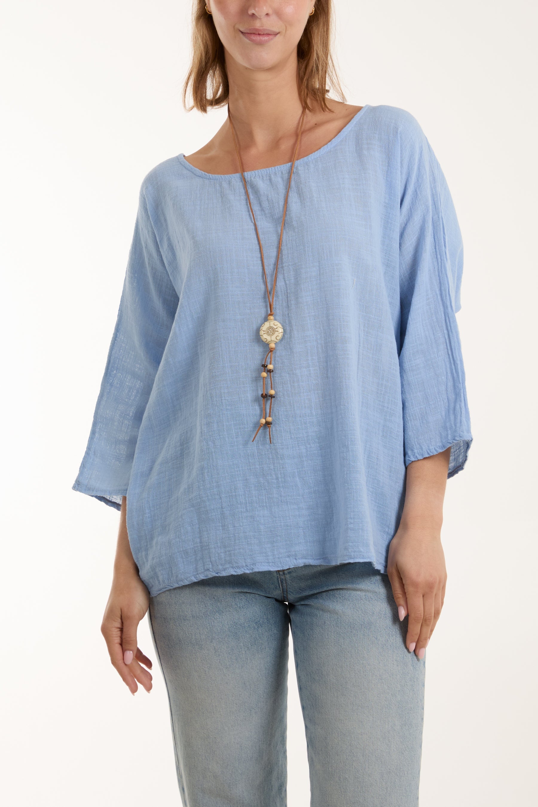 Necklace 3/4 Sleeve Blouse For Women  - Dropwear