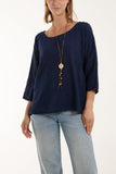 Necklace 3/4 Sleeve Blouse For Women  - Dropwear