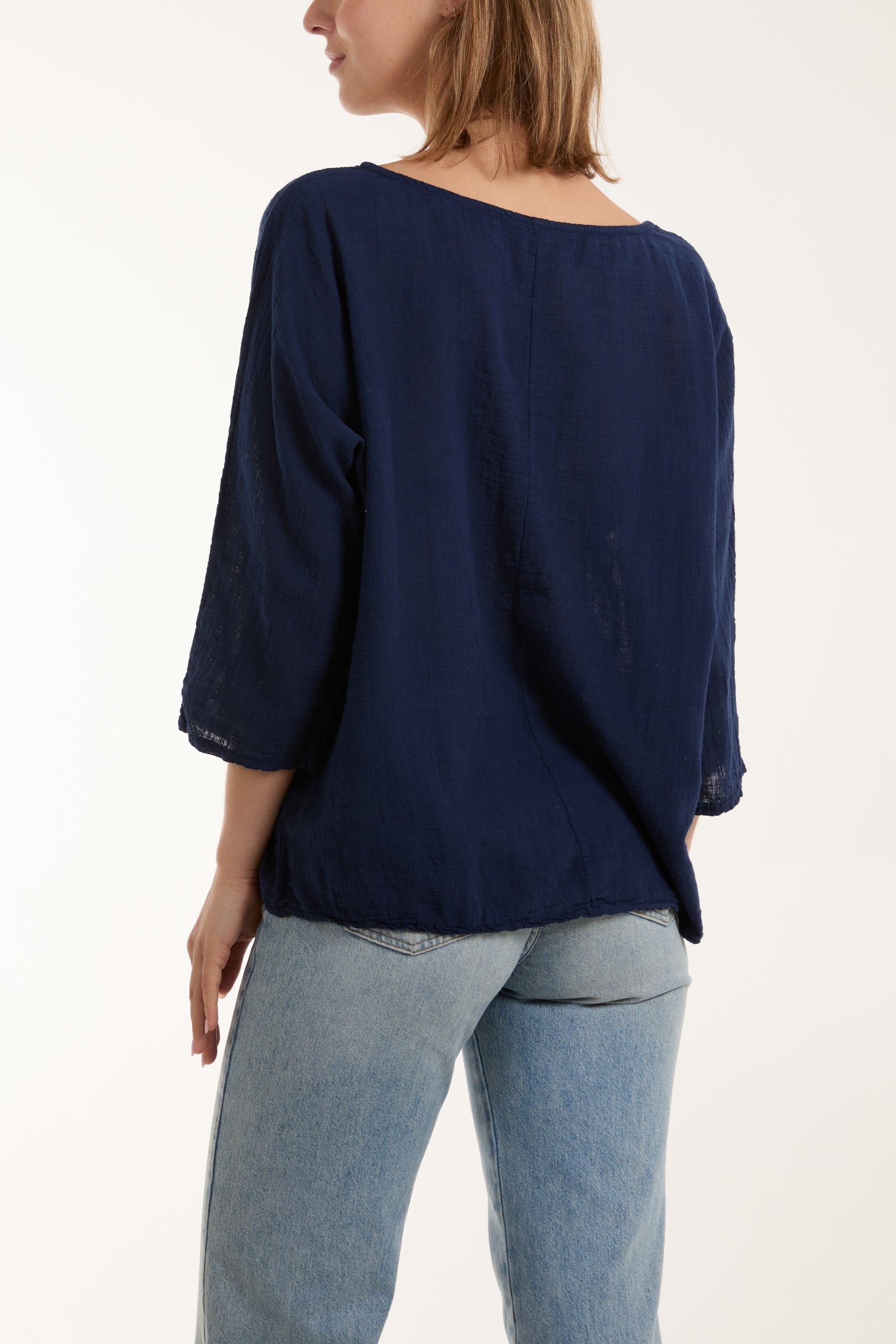 Necklace 3/4 Sleeve Blouse For Women  - Dropwear
