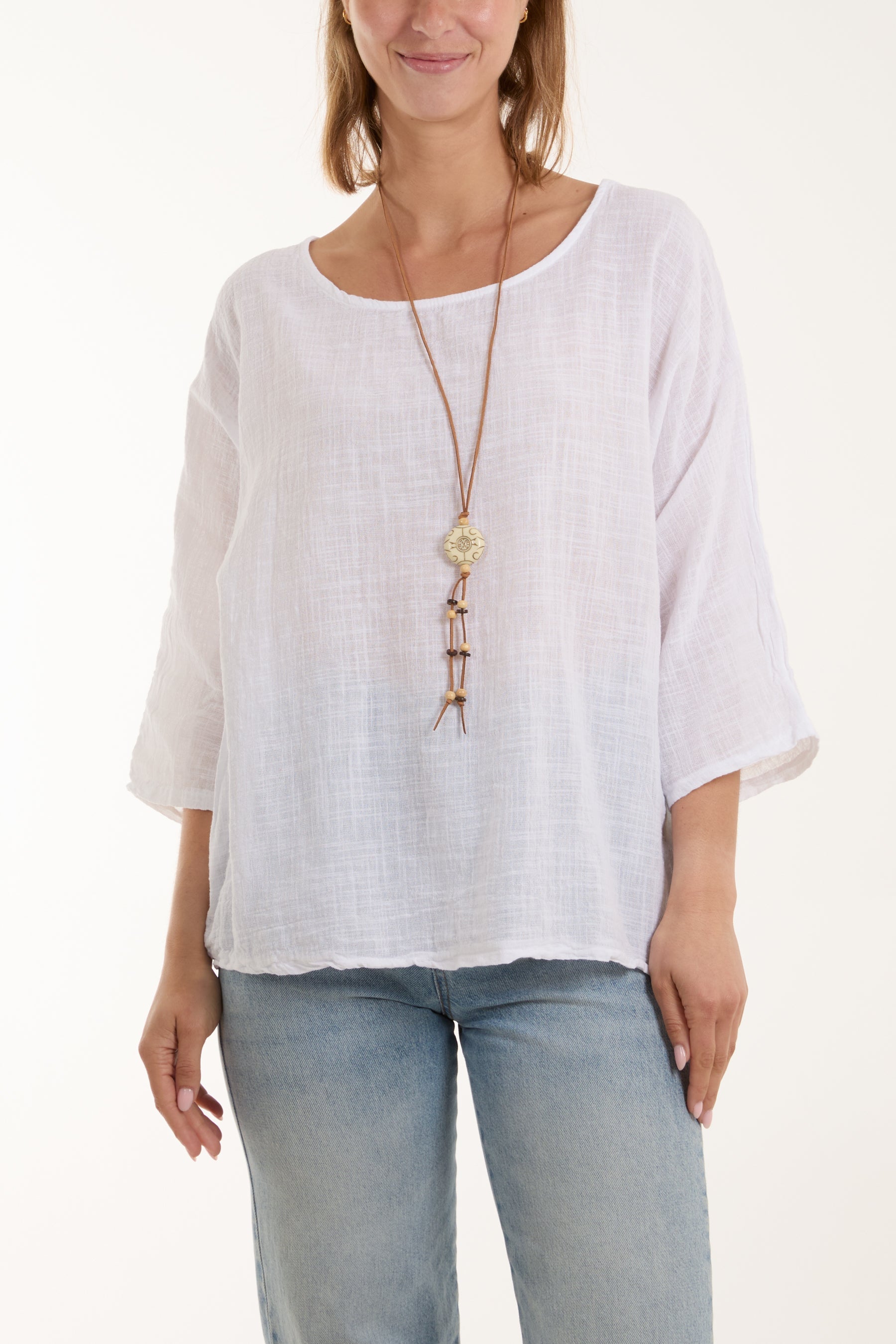 Necklace 3/4 Sleeve Blouse For Women  - Dropwear