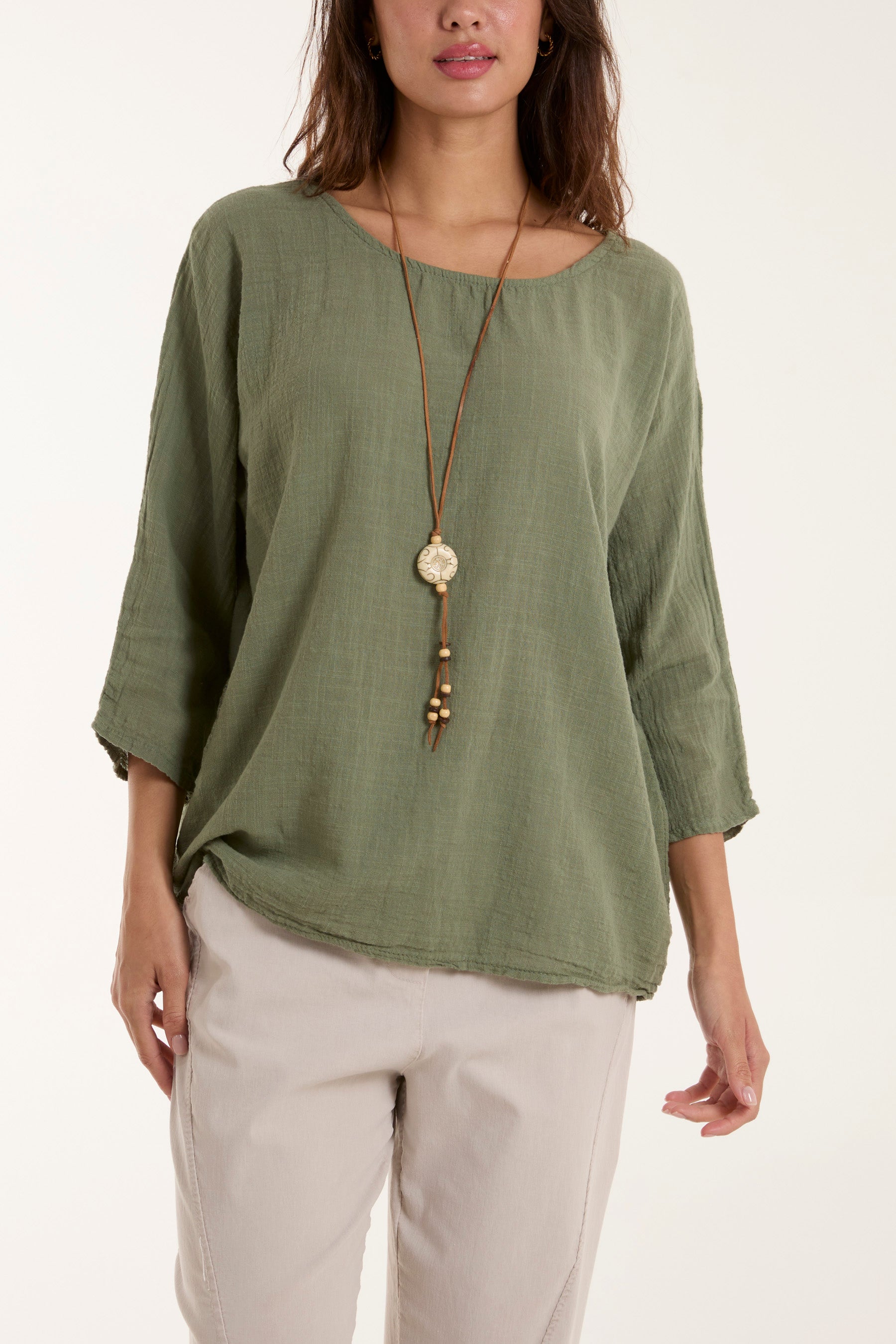 Light Blue Necklace 3/4 Sleeve Blouse For Women ONE SIZE - Dropwear