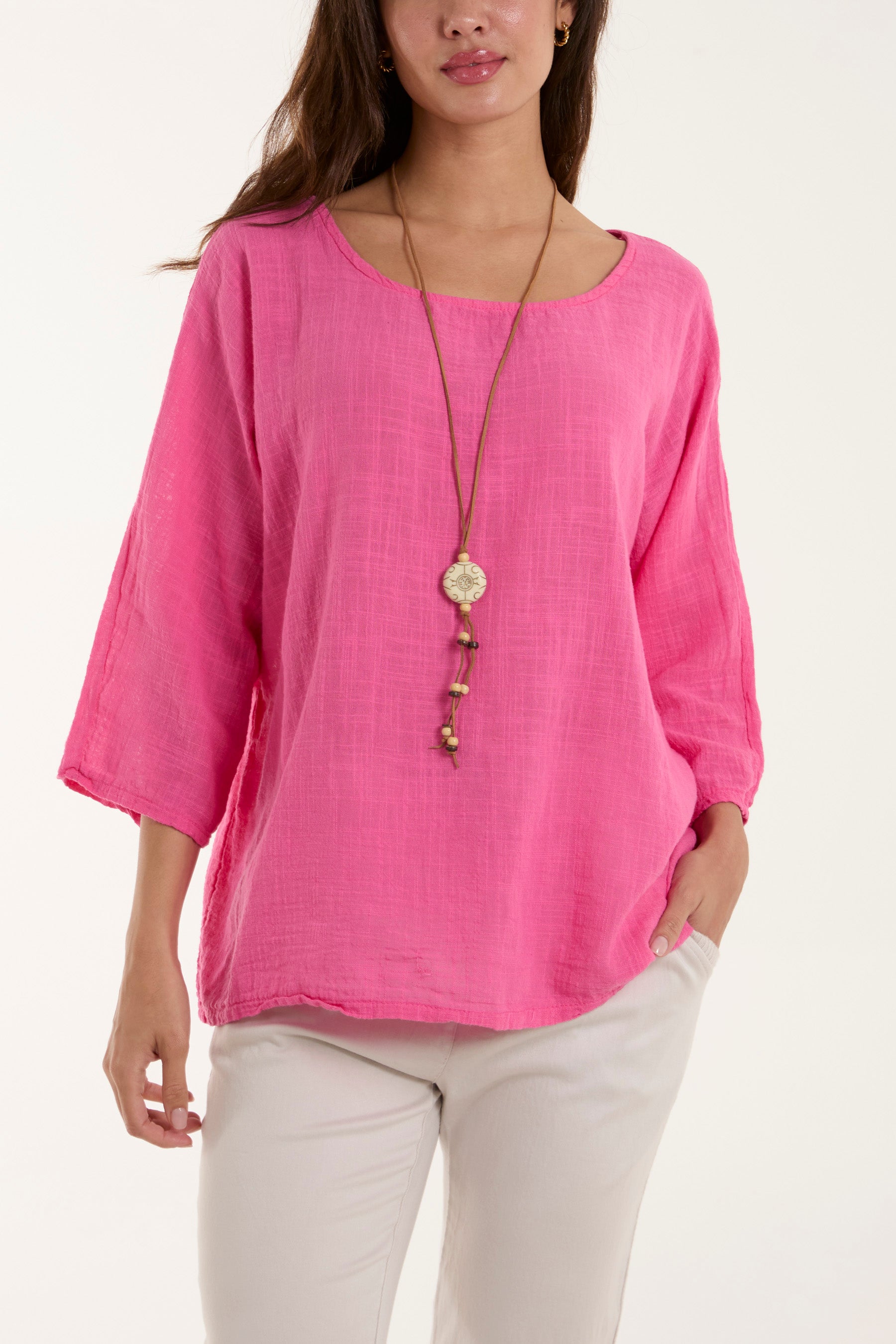 Orange Necklace 3/4 Sleeve Blouse For Women ONE SIZE - Dropwear