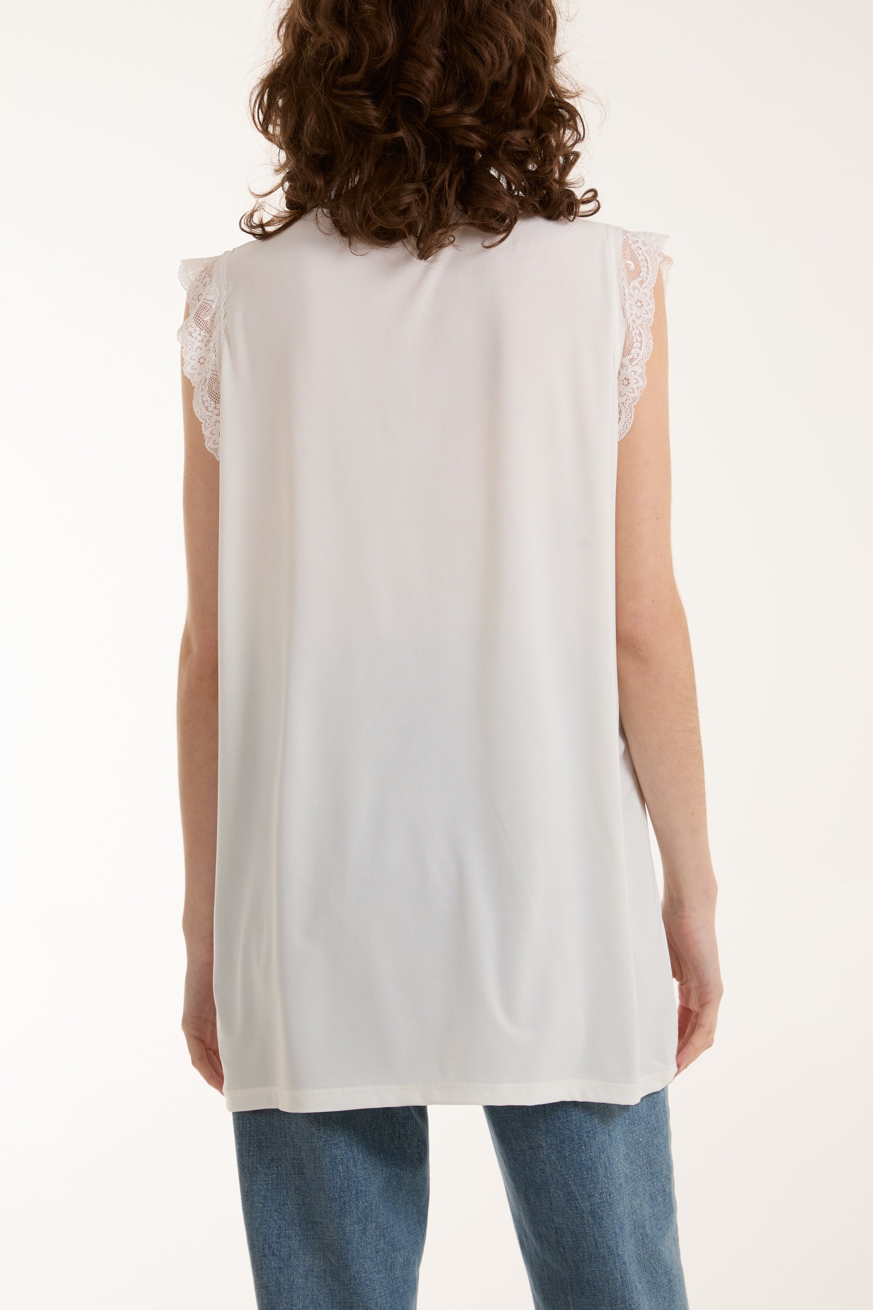 Beige Lace Trim Sleeveless Top For Women ONE SIZE - Dropwear