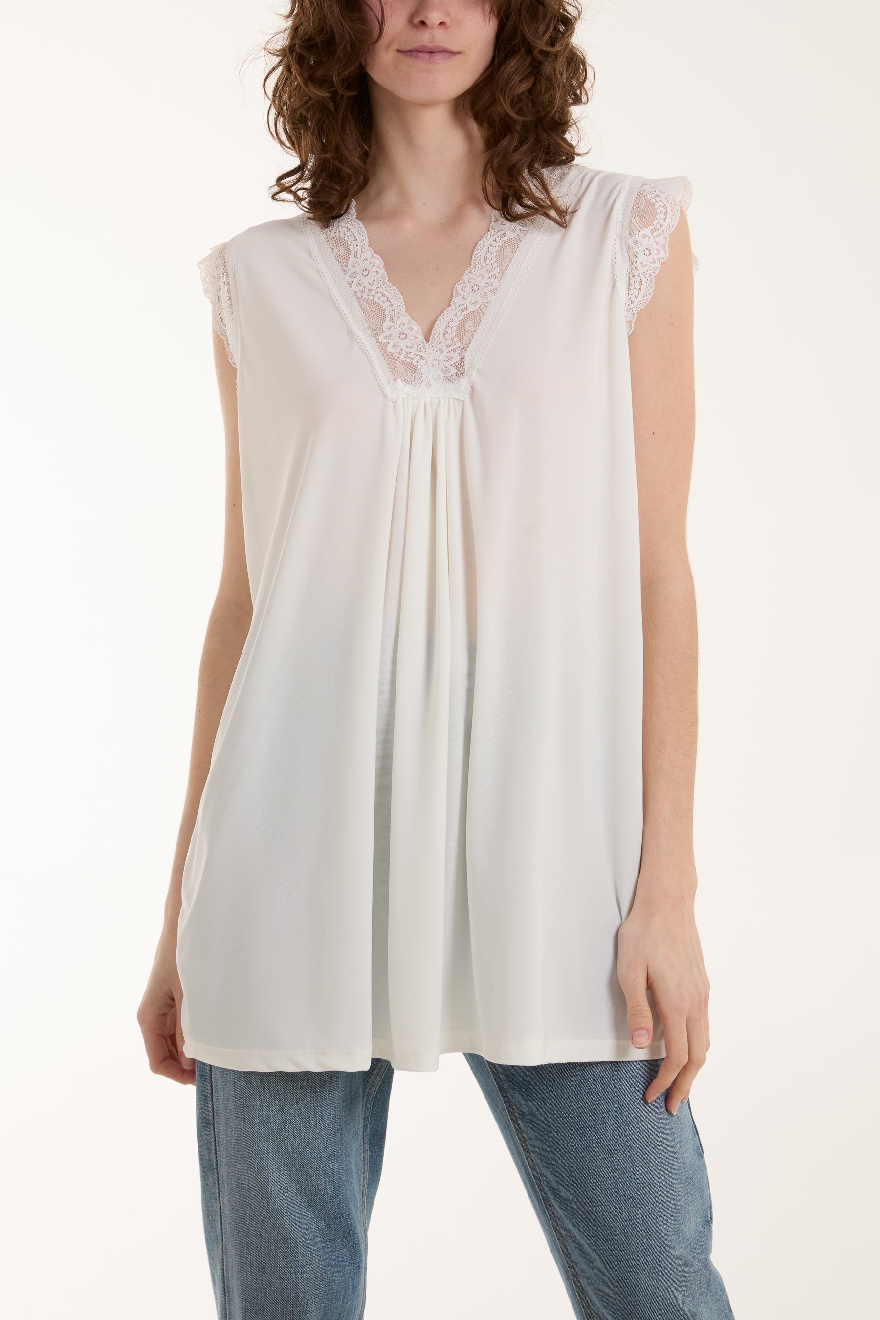 Navy Lace Trim Sleeveless Top For Women ONE SIZE - Dropwear