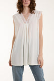 Navy Lace Trim Sleeveless Top For Women ONE SIZE - Dropwear