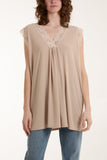 Lace Trim Sleeveless Top For Women  - Dropwear