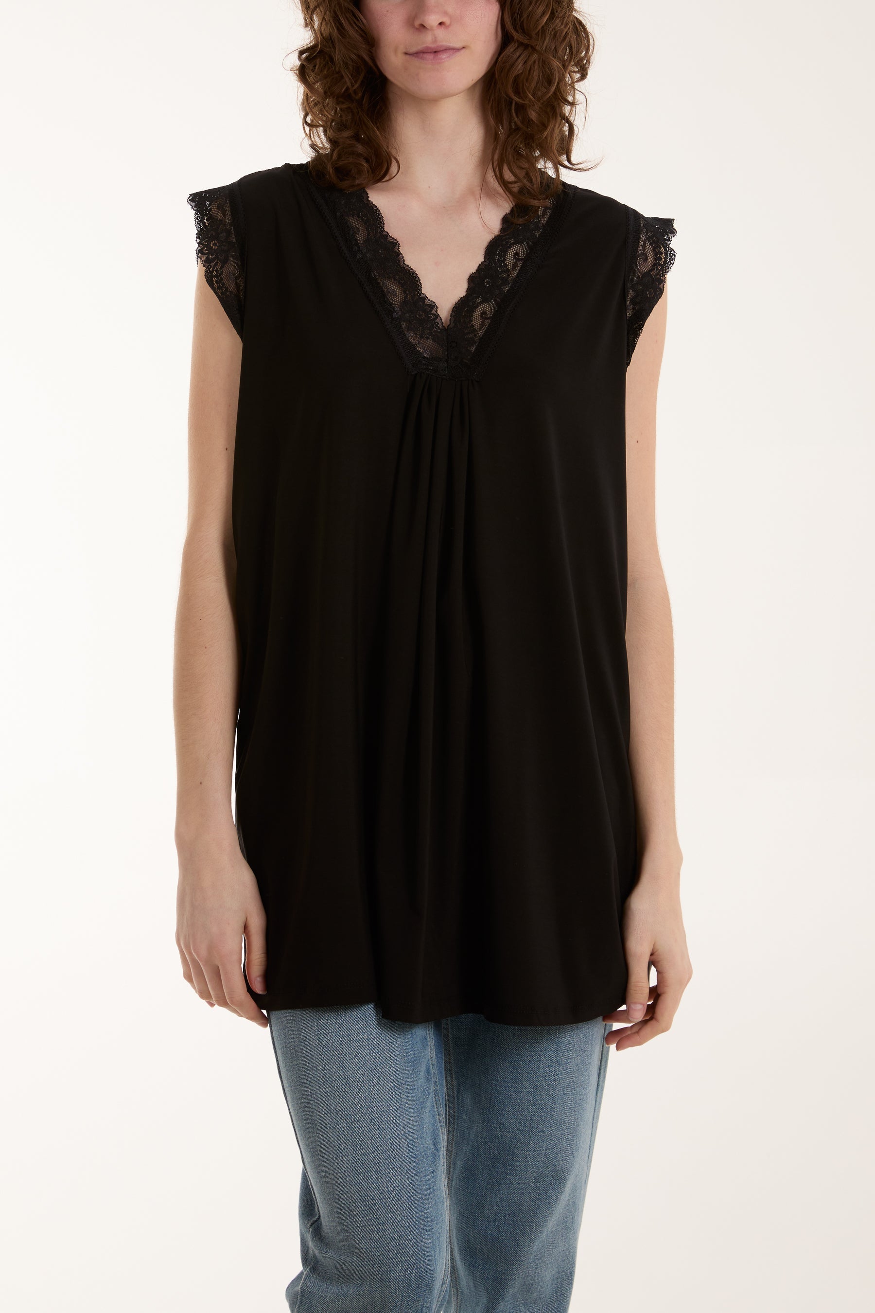 Lace Trim Sleeveless Top For Women  - Dropwear