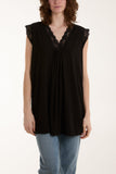 Lace Trim Sleeveless Top For Women  - Dropwear