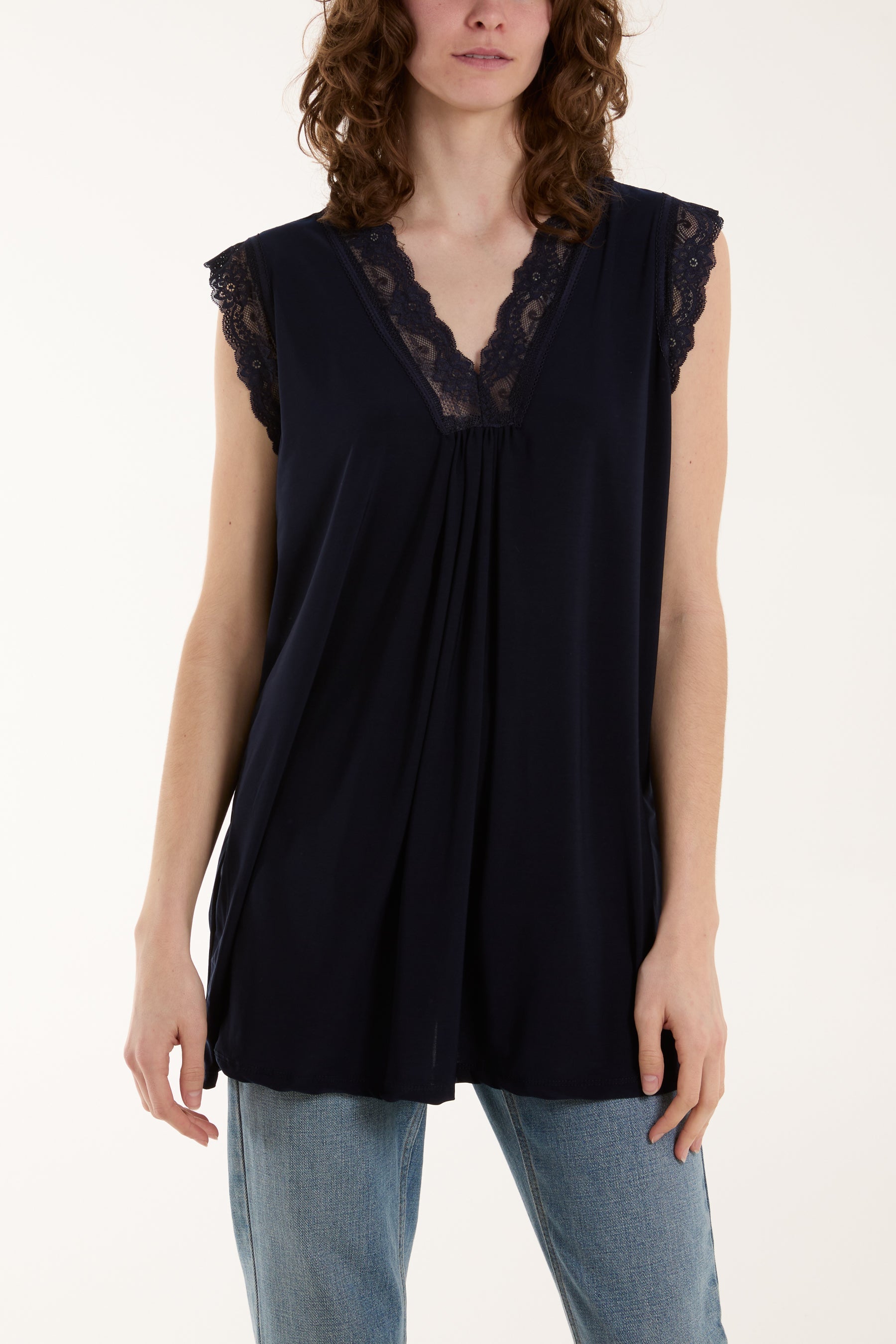 Light Blue Lace Trim Sleeveless Top For Women ONE SIZE - Dropwear
