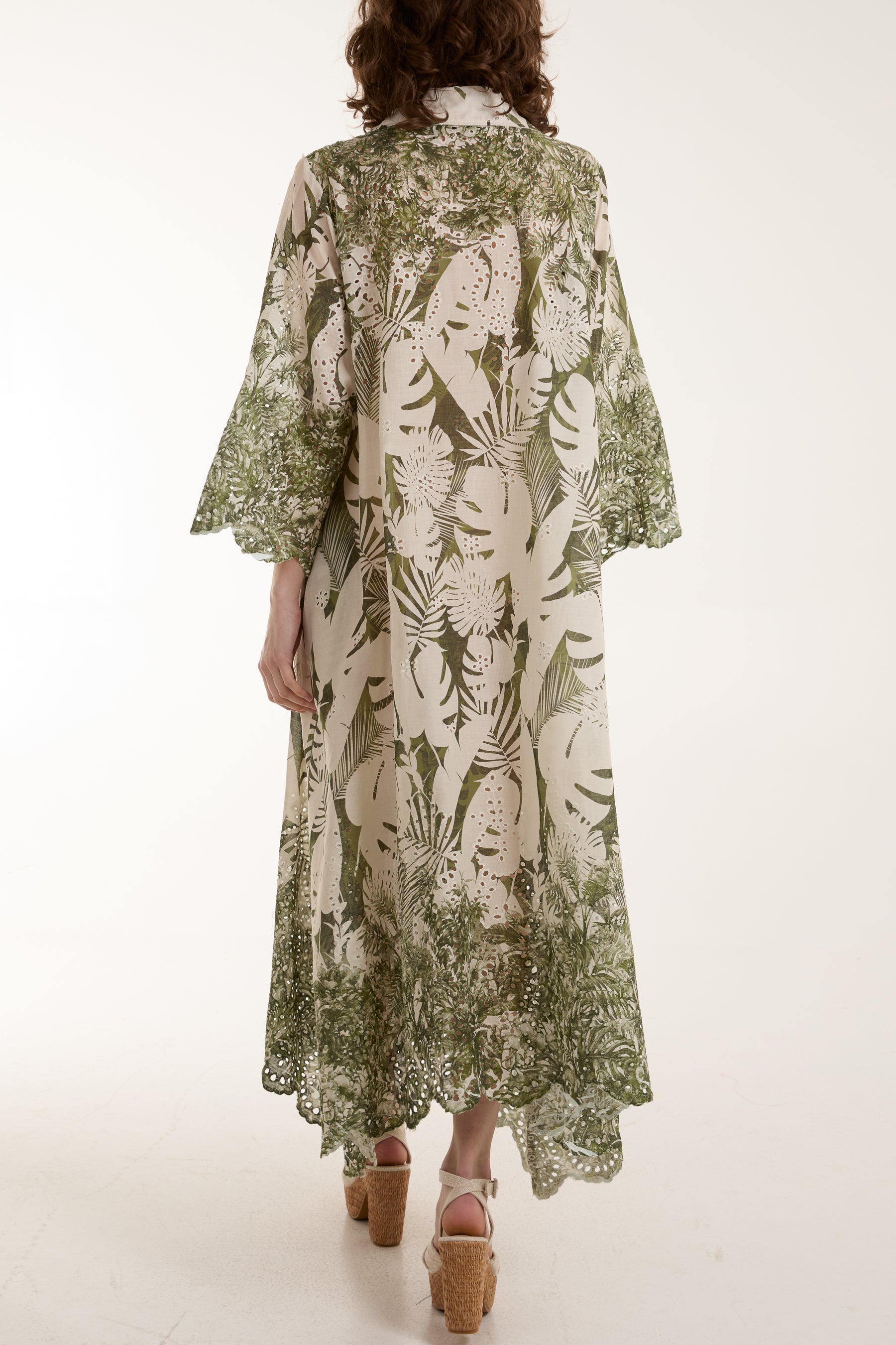 Palm Leaf Broderie Anglaise Shirt Dress For Women  - Dropwear