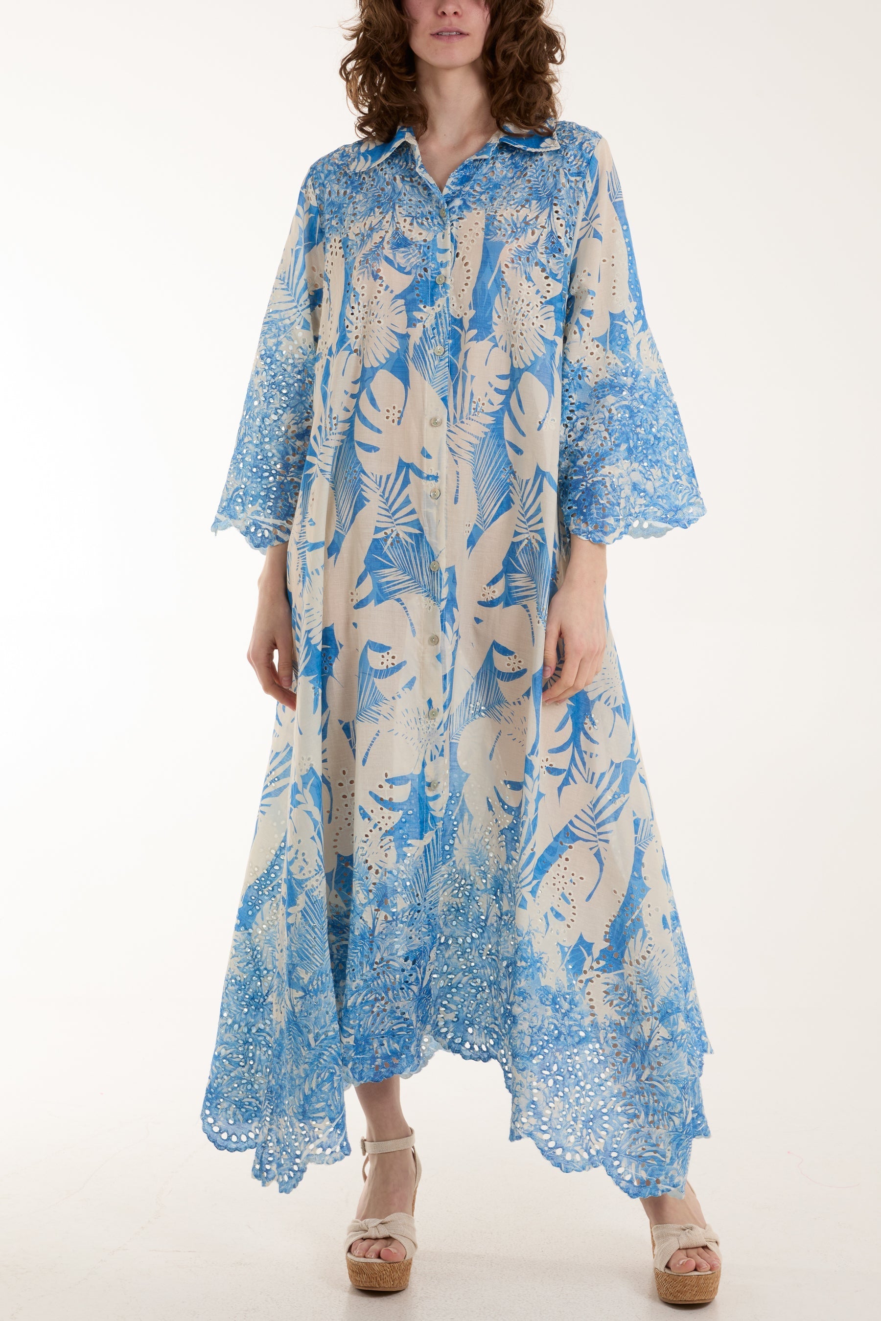 Palm Leaf Broderie Anglaise Shirt Dress For Women  - Dropwear