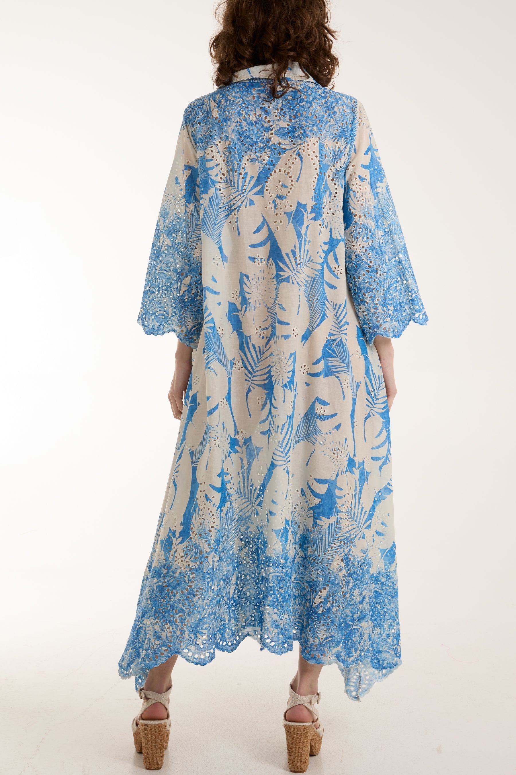 Palm Leaf Broderie Anglaise Shirt Dress For Women  - Dropwear