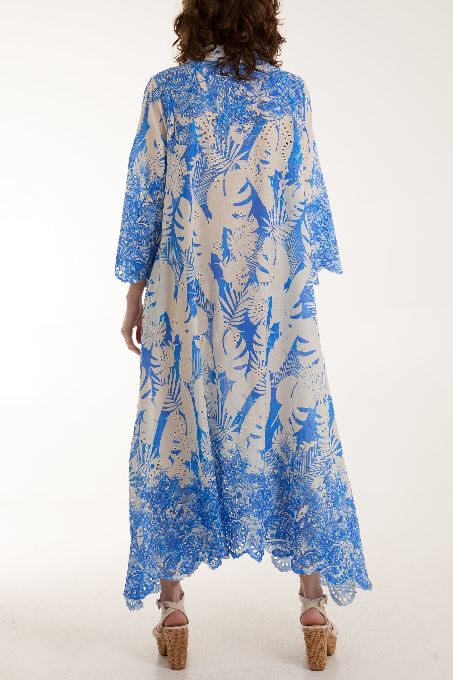 Navy Palm Leaf Broderie Anglaise Shirt Dress For Women ONE SIZE - Dropwear