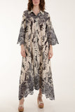 Khaki Palm Leaf Broderie Anglaise Shirt Dress For Women ONE SIZE - Dropwear