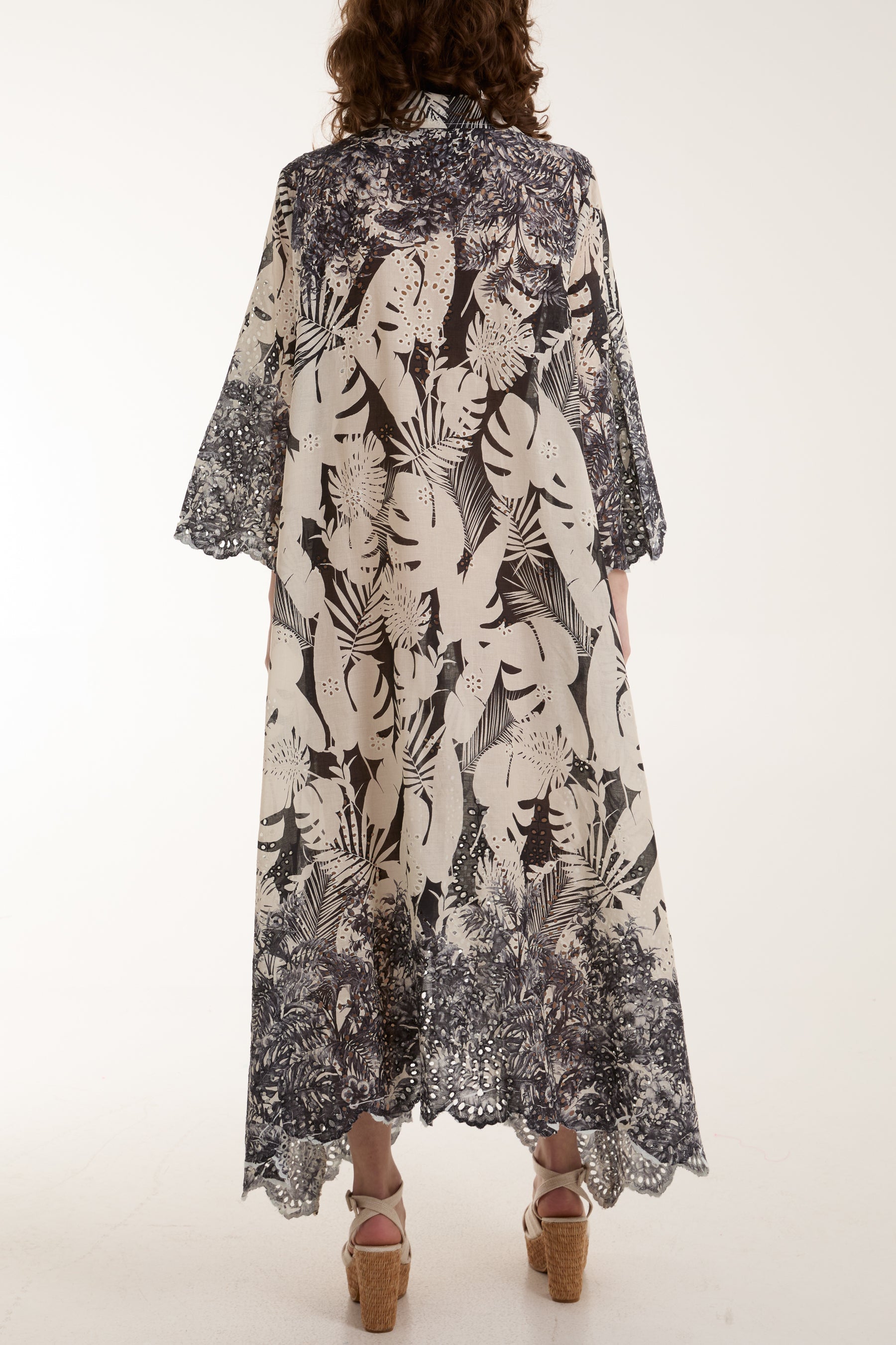 Royal Blue Palm Leaf Broderie Anglaise Shirt Dress For Women ONE SIZE - Dropwear