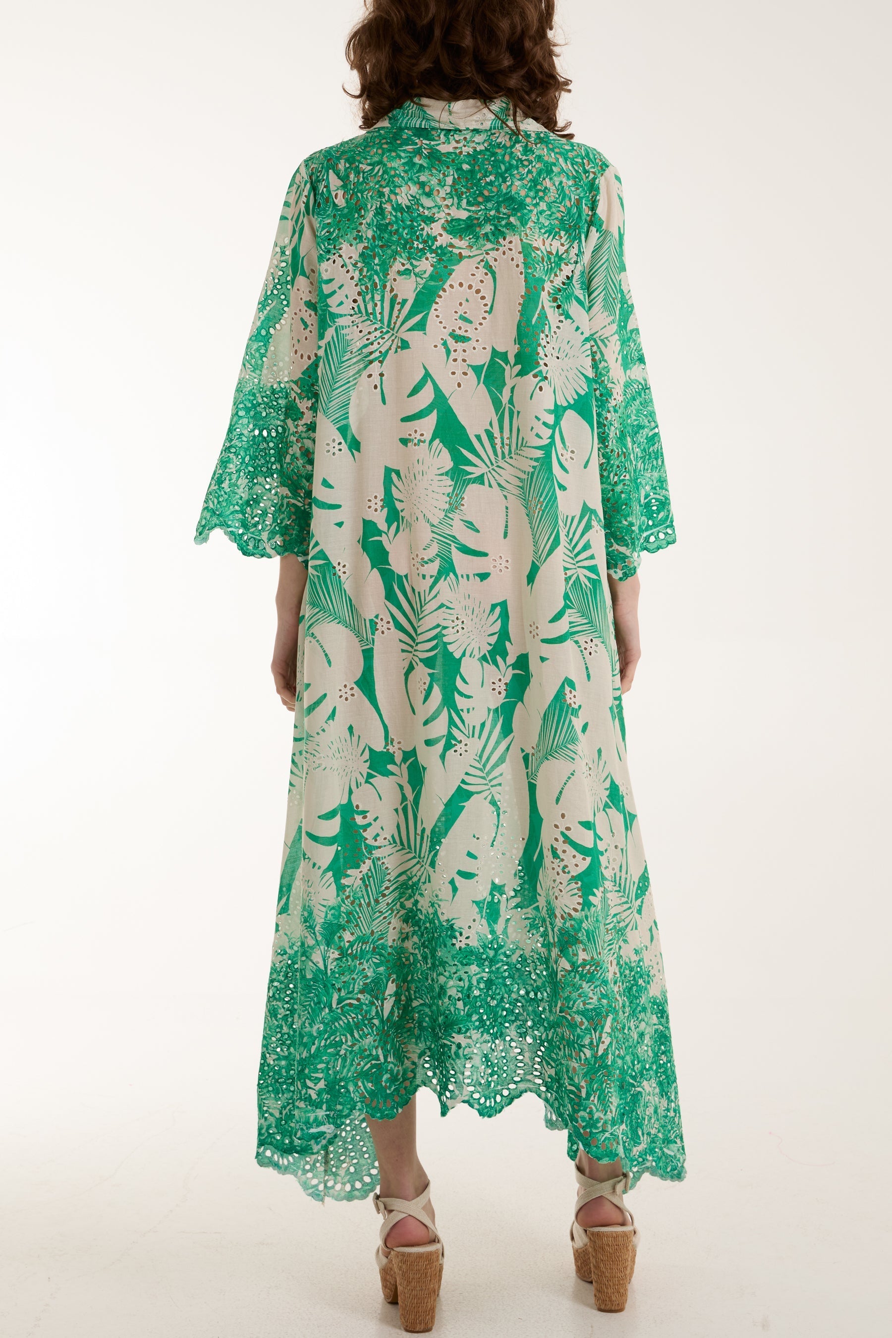 Denim Palm Leaf Broderie Anglaise Shirt Dress For Women ONE SIZE - Dropwear