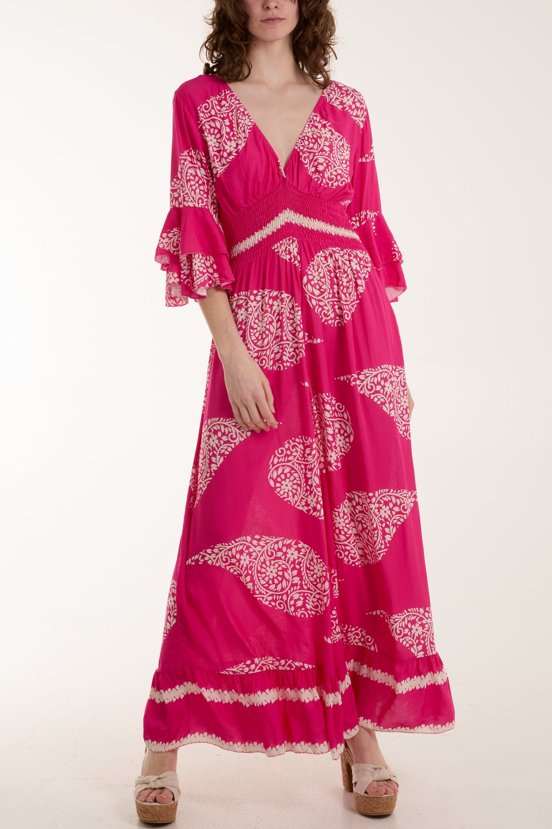 Paisley Print Ruffle Sleeve Jumpsuit For Women  - Dropwear