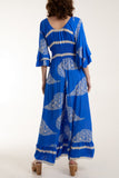 Navy Paisley Print Ruffle Sleeve Jumpsuit For Women ONE SIZE - Dropwear