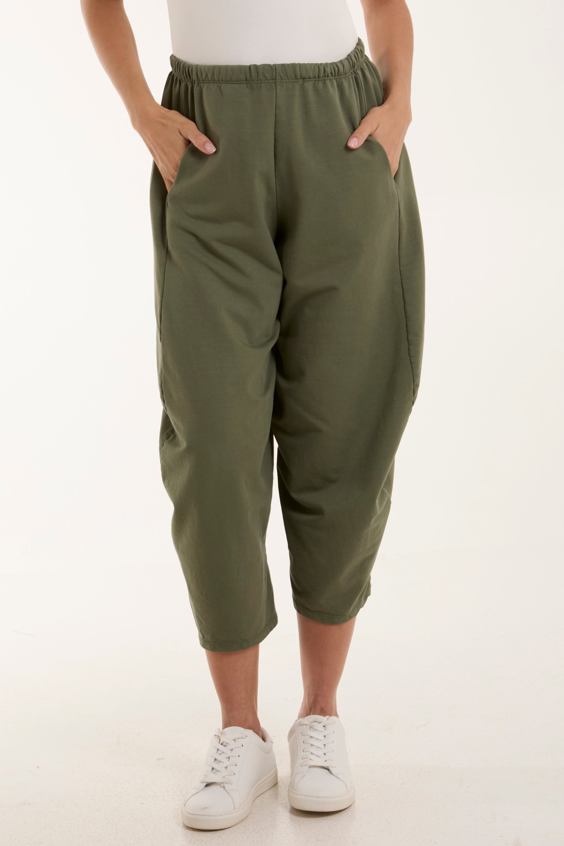 Khaki Jersey Pockets Relaxed Fit Trousers For Women ONE SIZE - Dropwear