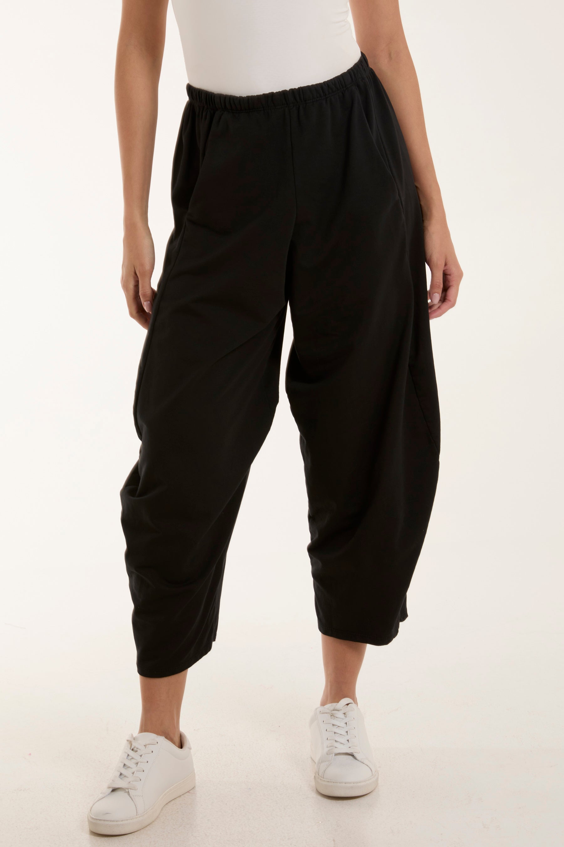 Black Jersey Pockets Relaxed Fit Trousers For Women ONE SIZE - Dropwear
