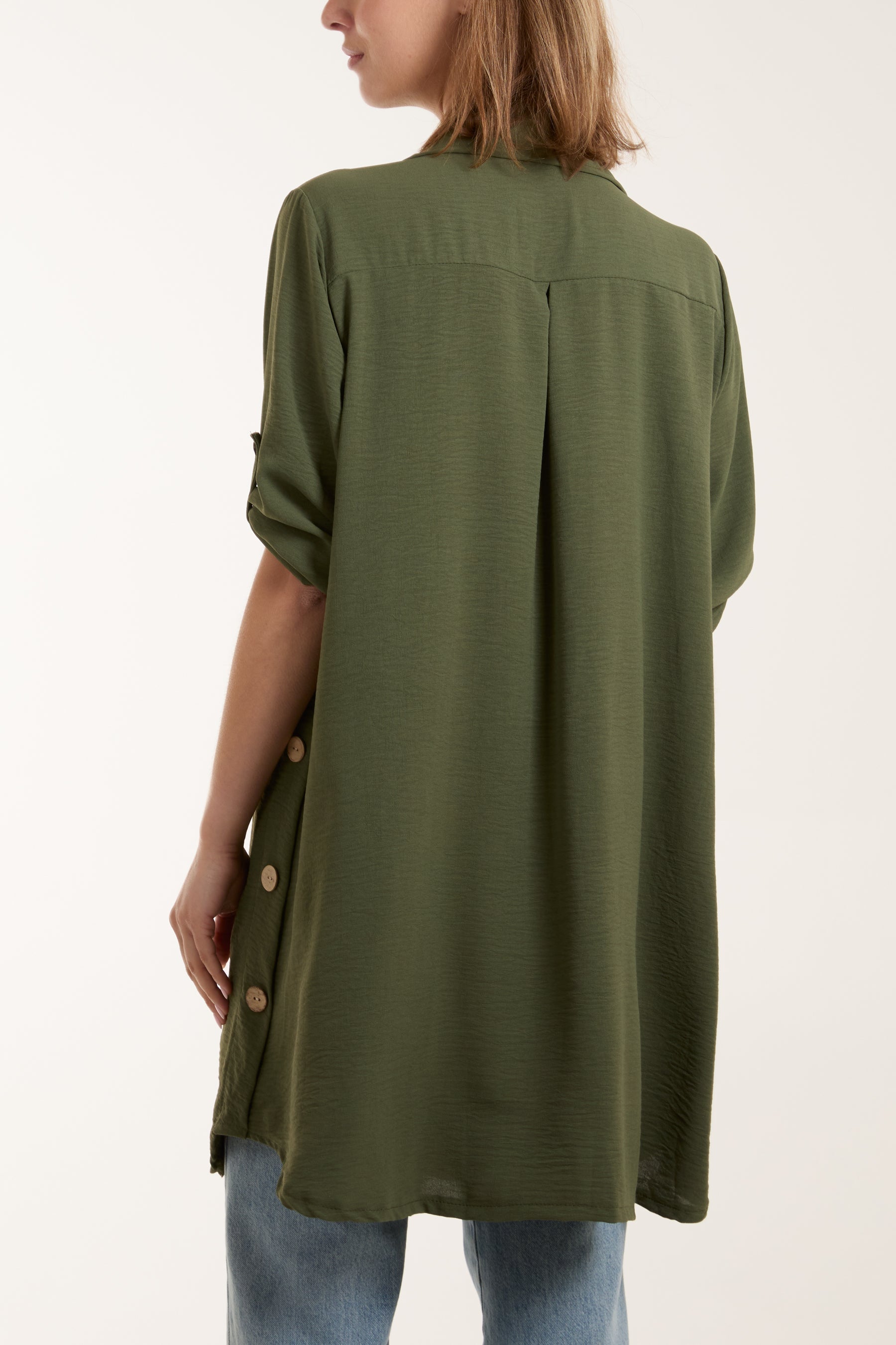 Side Button Detail Floaty Shirt For Women  - Dropwear