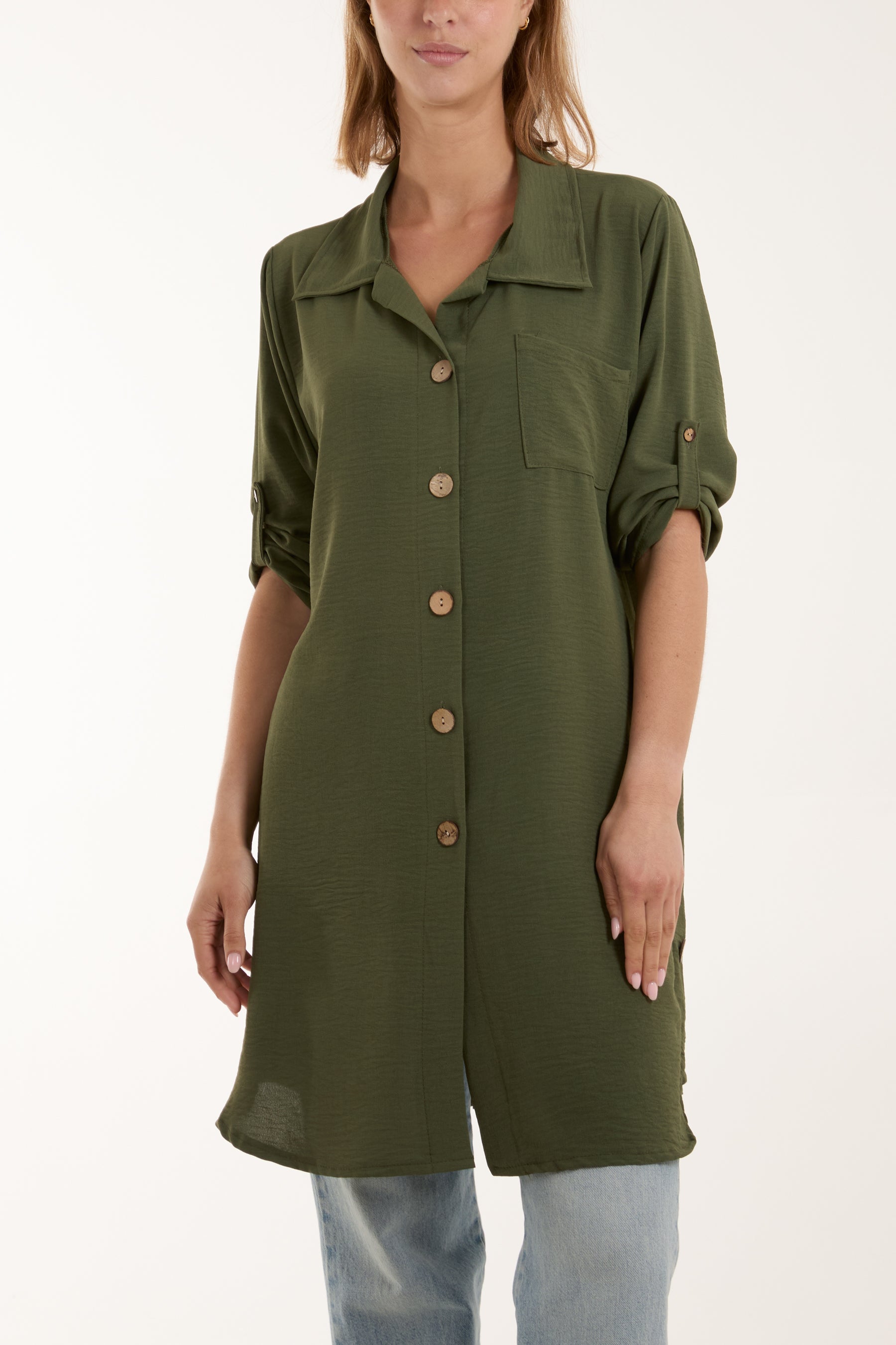 Side Button Detail Floaty Shirt For Women  - Dropwear