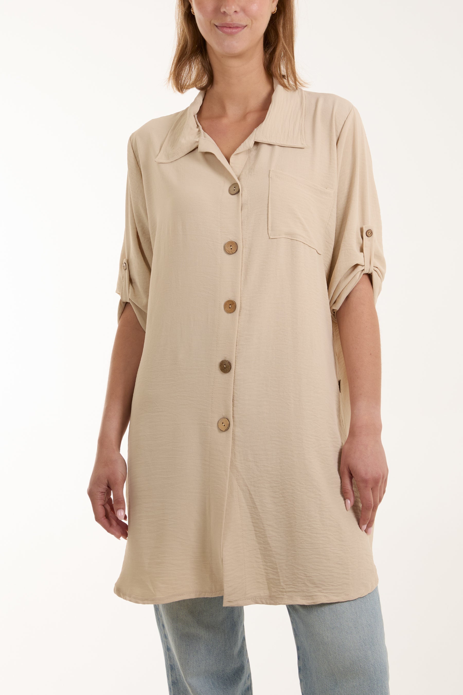 Side Button Detail Floaty Shirt For Women  - Dropwear