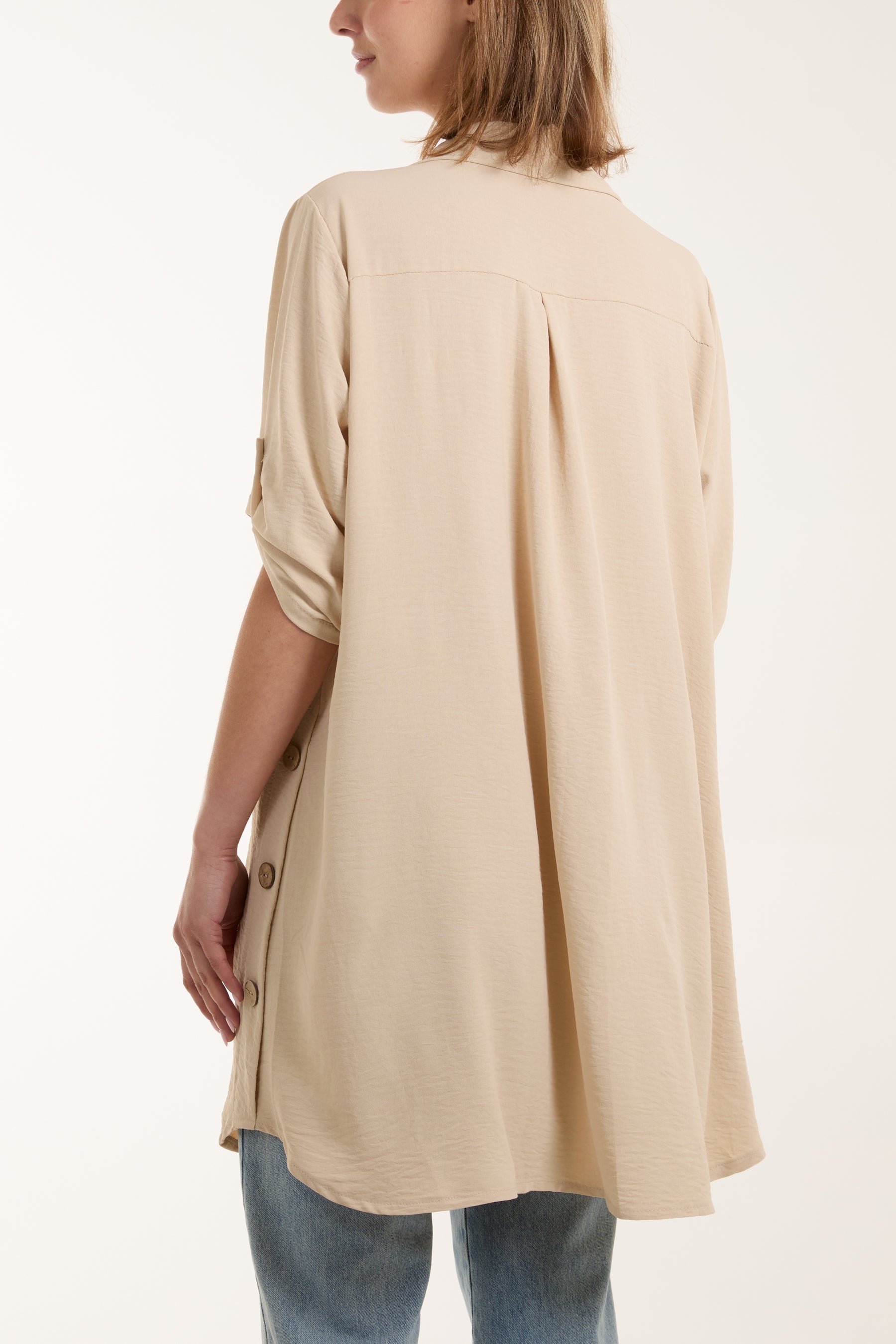 Side Button Detail Floaty Shirt For Women  - Dropwear