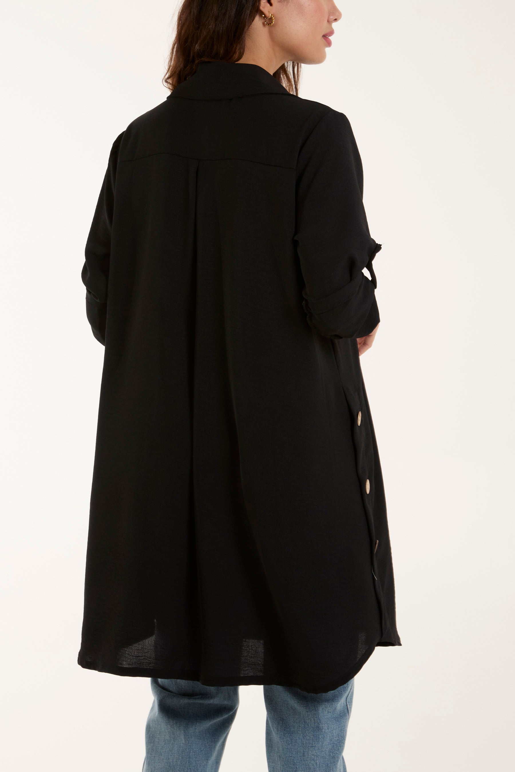 Side Button Detail Floaty Shirt For Women  - Dropwear