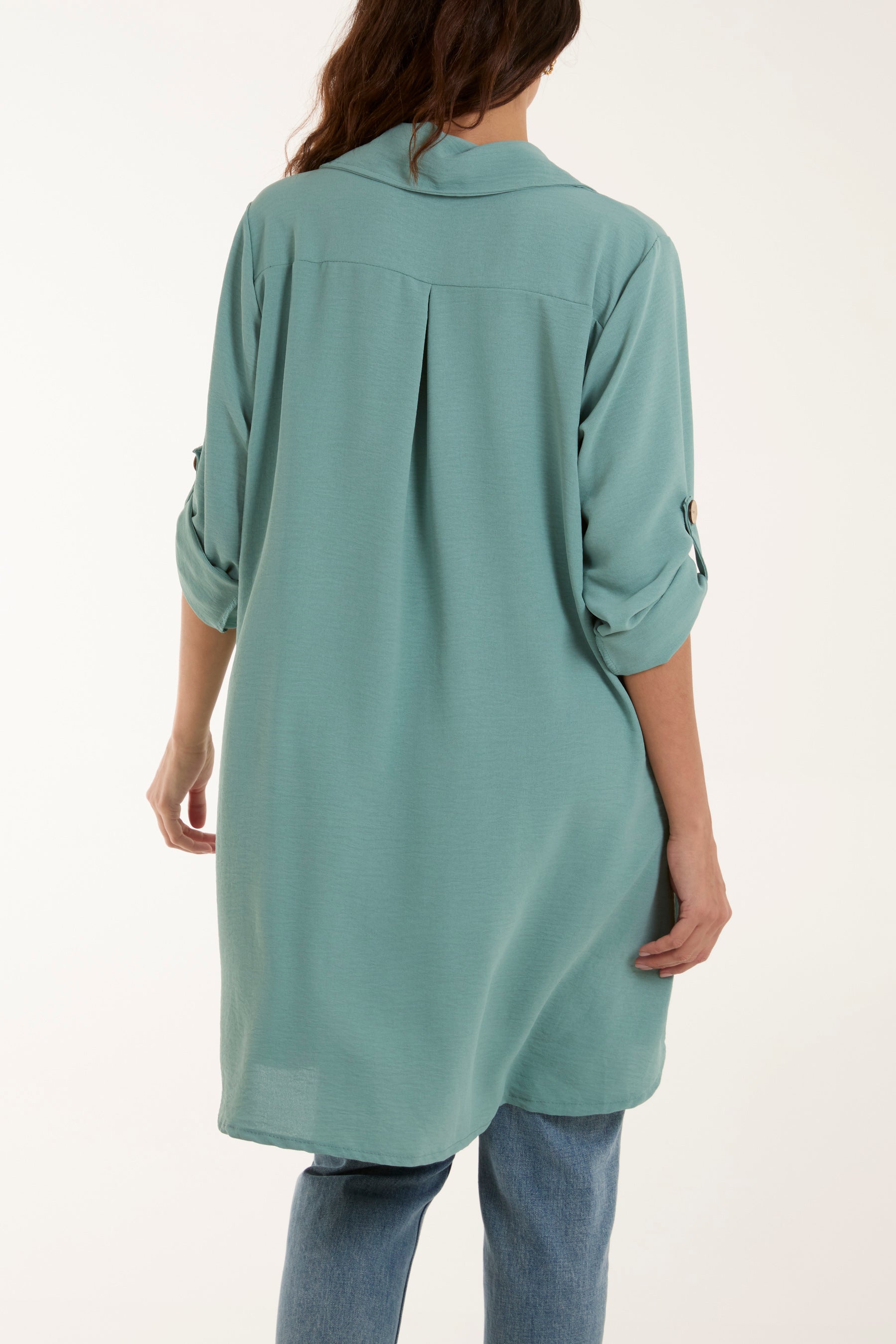 Khaki Side Button Detail Floaty Shirt For Women ONE SIZE - Dropwear