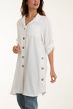 Stone Side Button Detail Floaty Shirt For Women ONE SIZE - Dropwear
