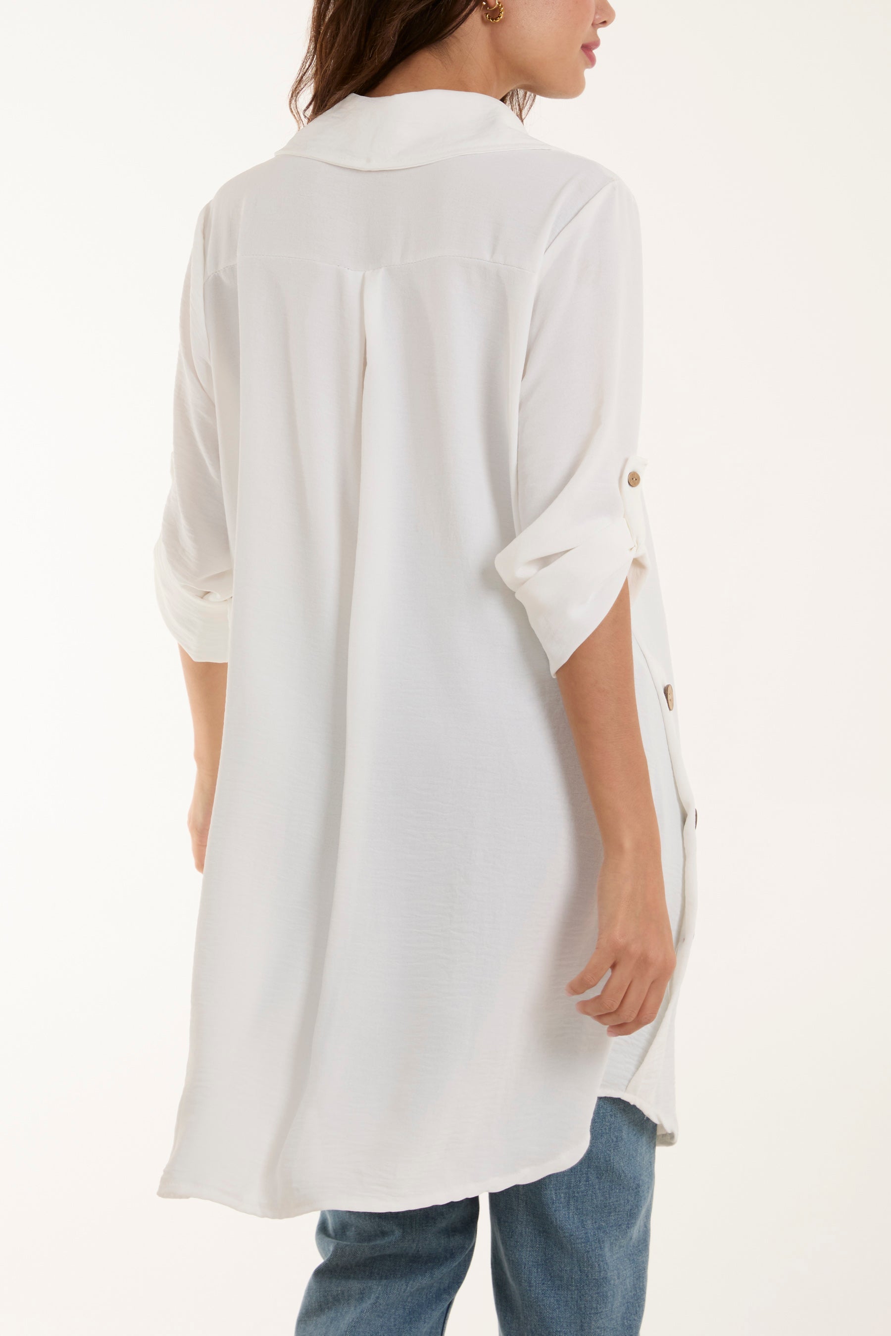 Black Side Button Detail Floaty Shirt For Women ONE SIZE - Dropwear