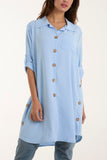 Light Blue Side Button Detail Floaty Shirt For Women ONE SIZE - Dropwear