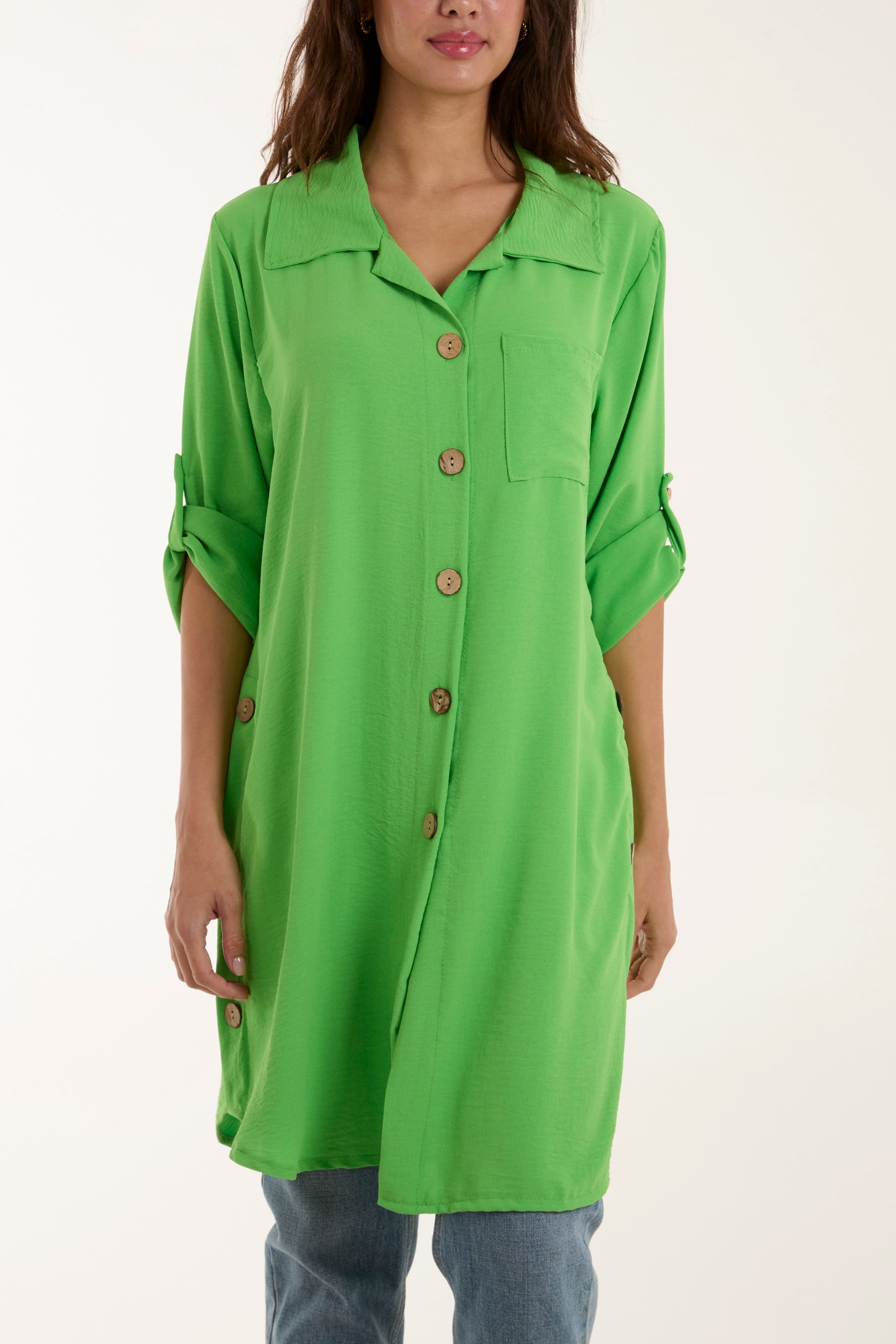 Side Button Detail Floaty Shirt For Women  - Dropwear