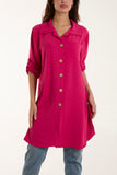 Fuchsia Side Button Detail Floaty Shirt For Women ONE SIZE - Dropwear