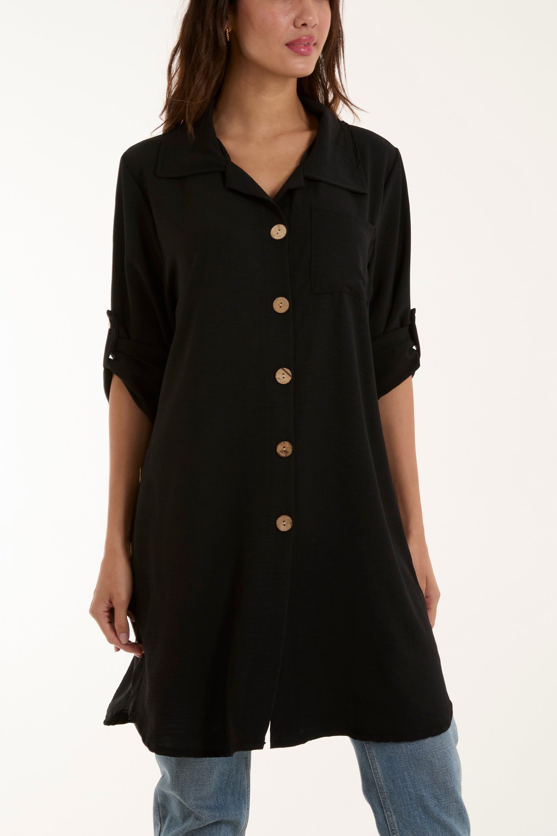 Side Button Detail Floaty Shirt For Women  - Dropwear