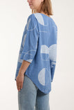 White Geometric Shapes Silver Button Top For Women ONE SIZE - Dropwear
