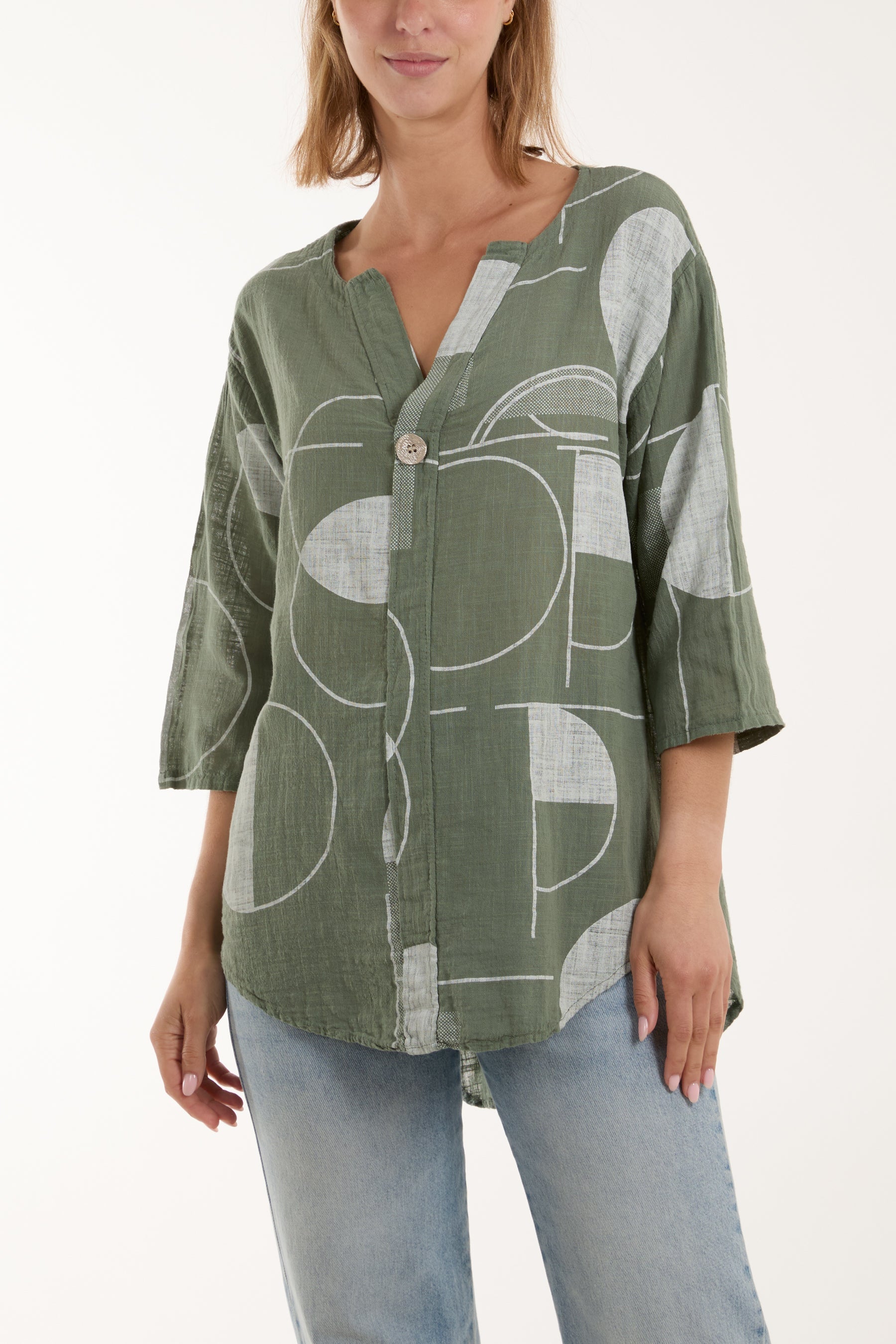 Geometric Shapes Silver Button Top For Women  - Dropwear
