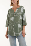 Geometric Shapes Silver Button Top For Women  - Dropwear