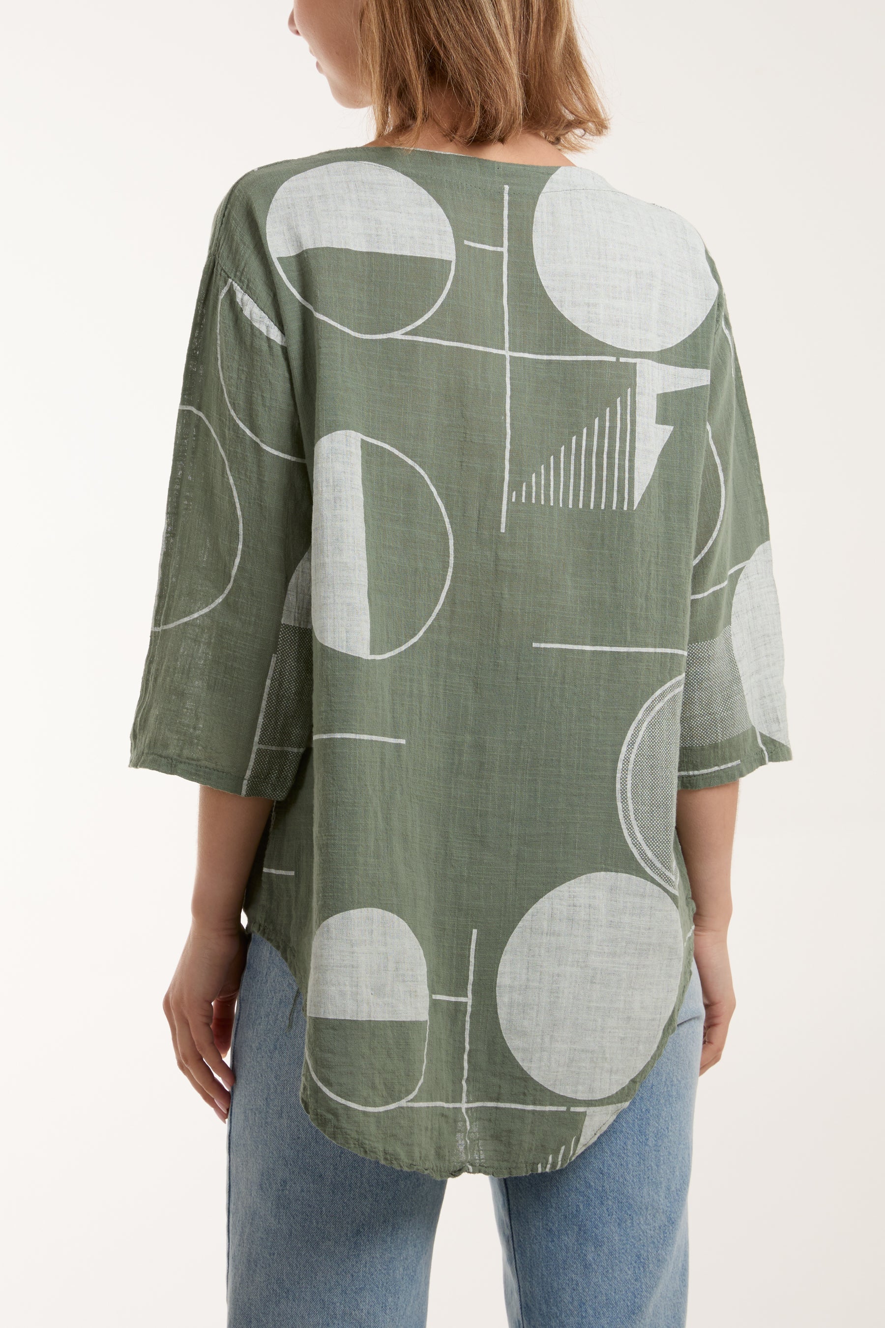 Geometric Shapes Silver Button Top For Women  - Dropwear