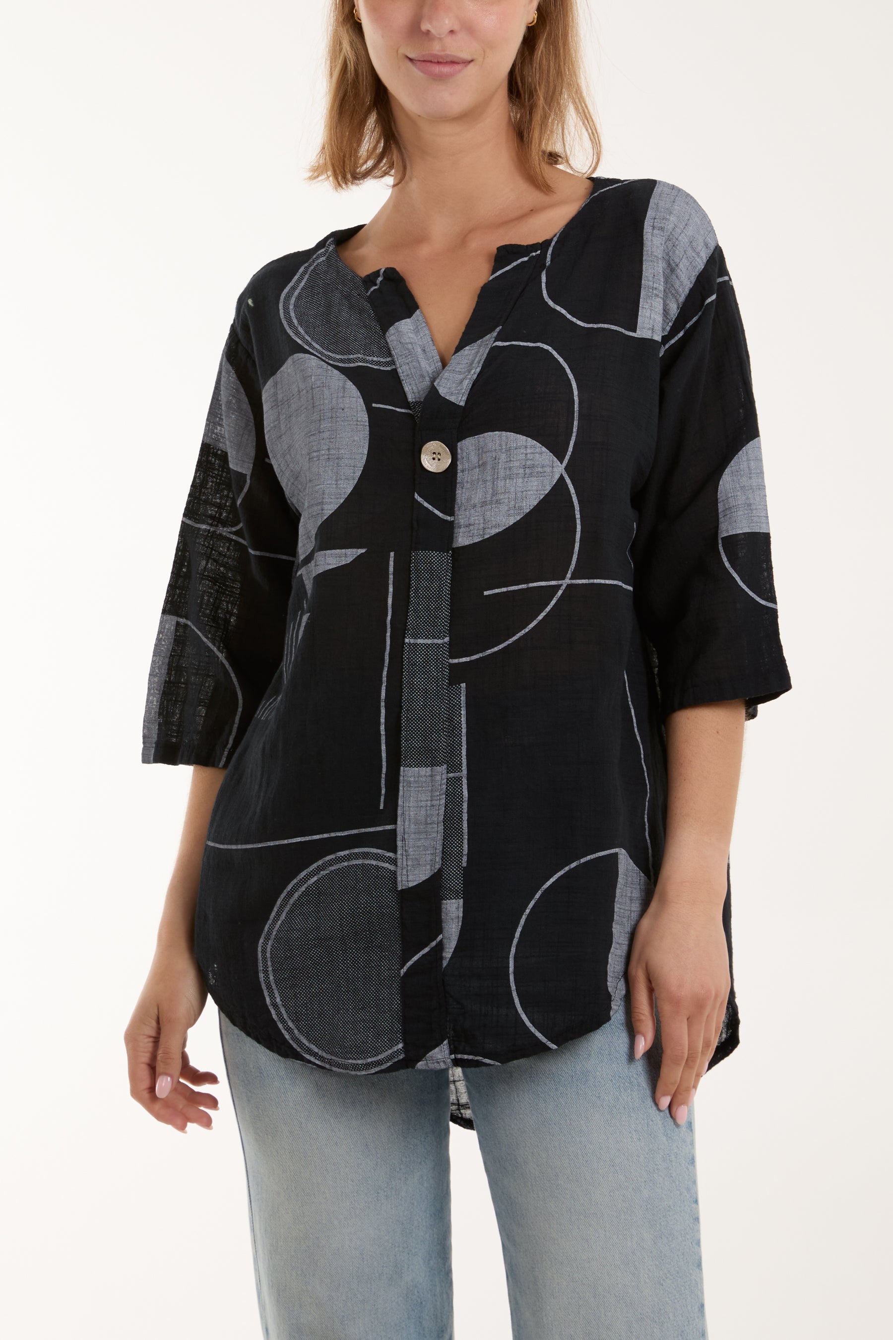 Geometric Shapes Silver Button Top For Women  - Dropwear
