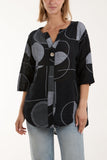 Geometric Shapes Silver Button Top For Women  - Dropwear